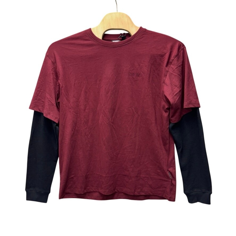 NWT Snipes 2 In 1 Long Sleeve T-Shirt Wine Red Black Waffle Layered Mens Large